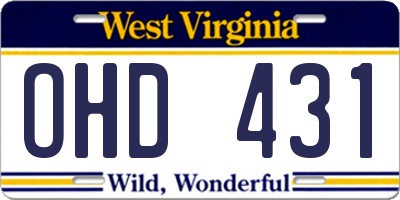 WV license plate OHD431