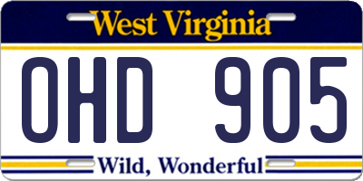 WV license plate OHD905