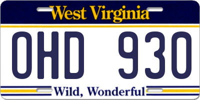 WV license plate OHD930