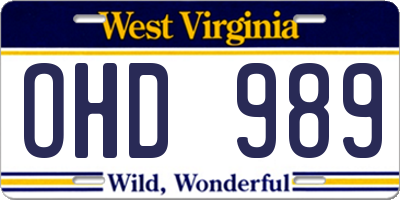 WV license plate OHD989