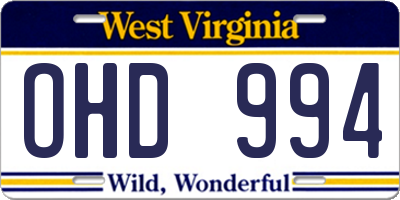 WV license plate OHD994