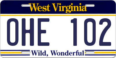 WV license plate OHE102