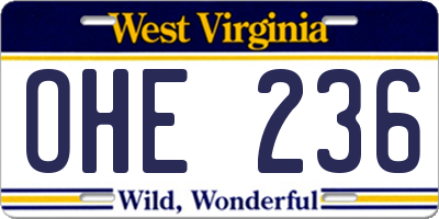 WV license plate OHE236