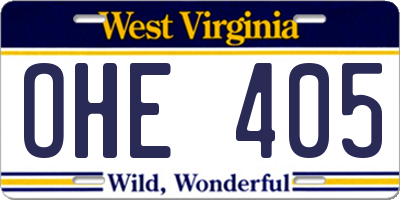 WV license plate OHE405