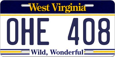 WV license plate OHE408