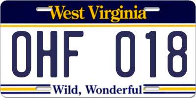 WV license plate OHF018