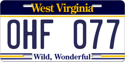 WV license plate OHF077
