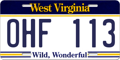 WV license plate OHF113