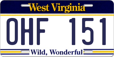 WV license plate OHF151