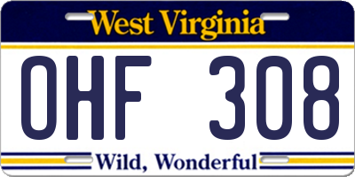 WV license plate OHF308