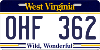 WV license plate OHF362