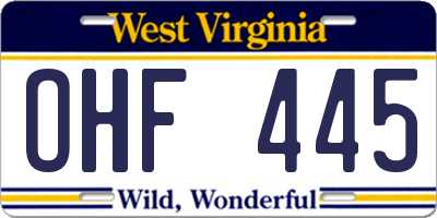 WV license plate OHF445