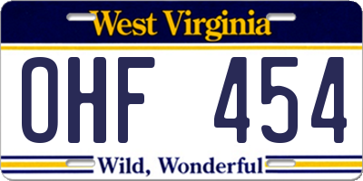 WV license plate OHF454