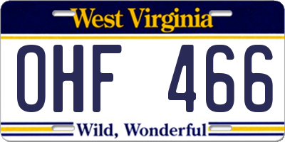 WV license plate OHF466