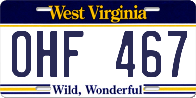 WV license plate OHF467