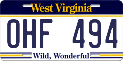 WV license plate OHF494