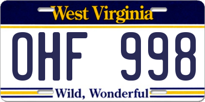 WV license plate OHF998