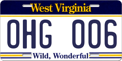 WV license plate OHG006