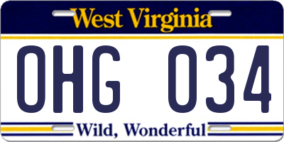 WV license plate OHG034