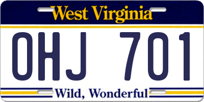 WV license plate OHJ701