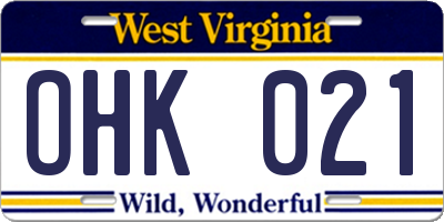 WV license plate OHK021