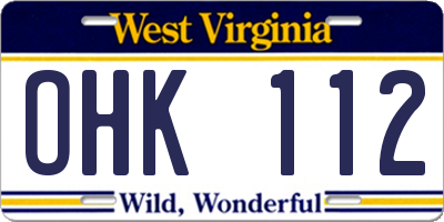 WV license plate OHK112