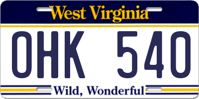 WV license plate OHK540