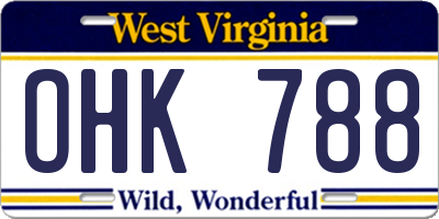 WV license plate OHK788