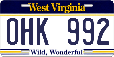 WV license plate OHK992