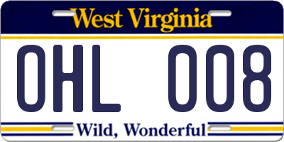 WV license plate OHL008