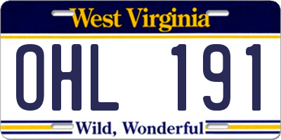 WV license plate OHL191