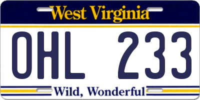 WV license plate OHL233