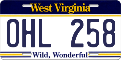 WV license plate OHL258