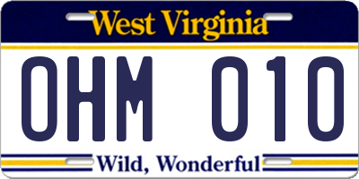 WV license plate OHM010