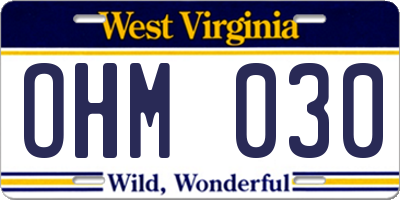 WV license plate OHM030