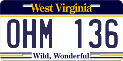 WV license plate OHM136