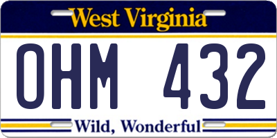 WV license plate OHM432