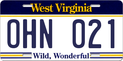 WV license plate OHN021