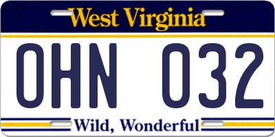 WV license plate OHN032