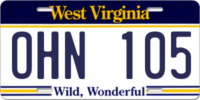 WV license plate OHN105