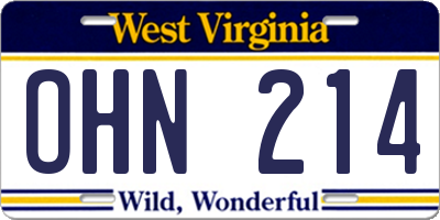 WV license plate OHN214