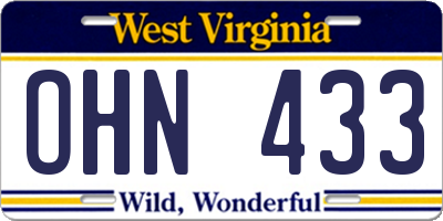 WV license plate OHN433