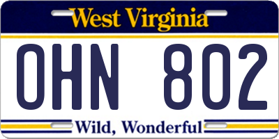 WV license plate OHN802