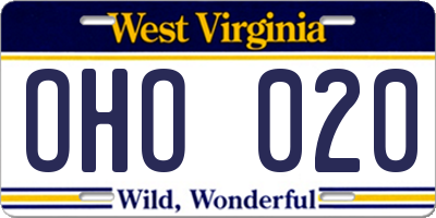 WV license plate OHO020