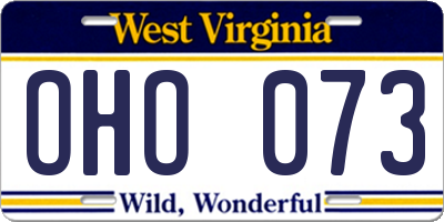 WV license plate OHO073
