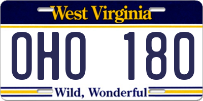 WV license plate OHO180