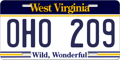 WV license plate OHO209