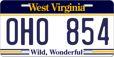 WV license plate OHO854