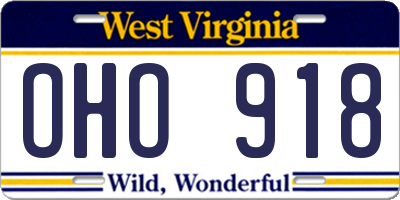 WV license plate OHO918