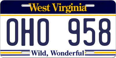 WV license plate OHO958